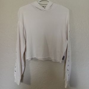 VS PINK White Cropped Long Sleeve Hoodie Sweater